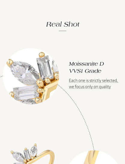 Luxury Sparkling Marquise Rectangle Moissanite Curved Ring S925 Silver for Women party Daily Jewelry Gifts Anniversary