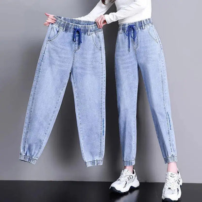 High Waist Denim Harlan Pants Women's Loose Elastic waist Jeans