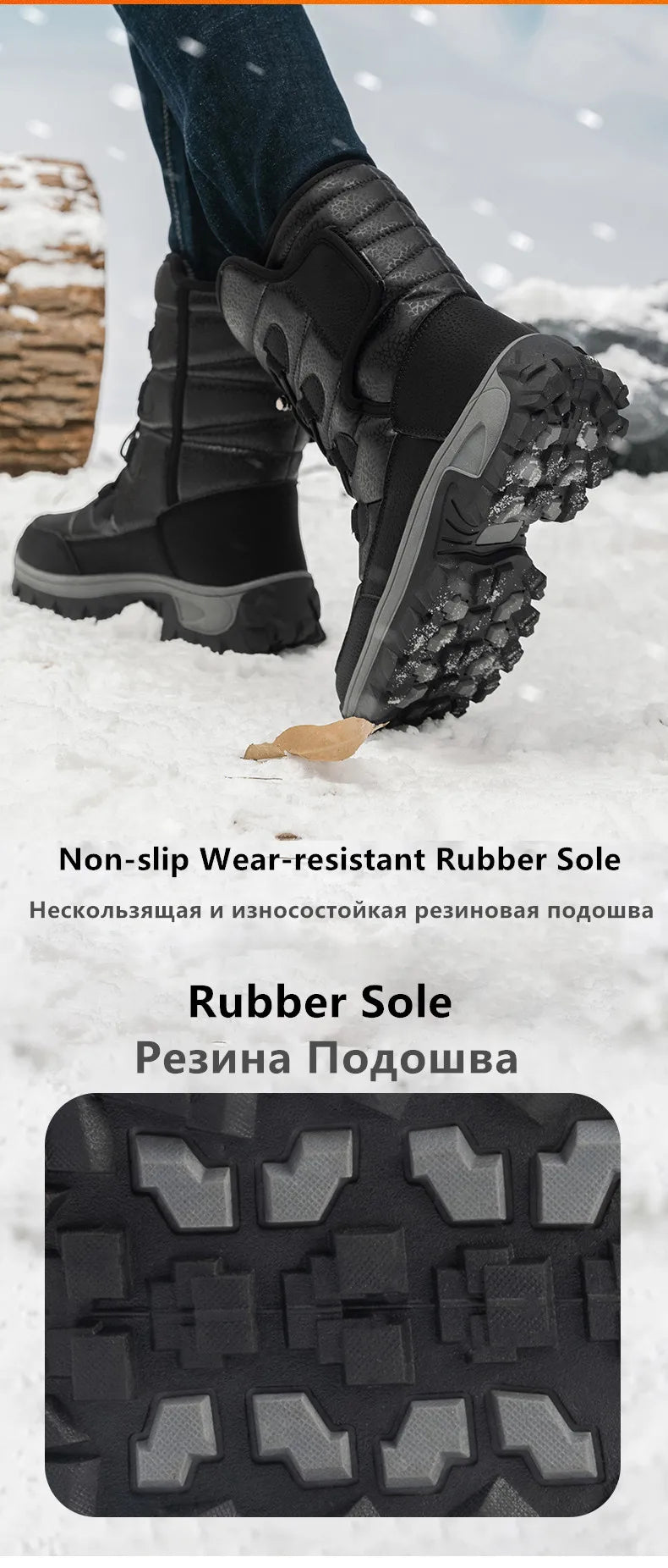 New Warm Men Plush Snow Boots High Top Winter Men's Boots Waterproof Winter Motorcycle Boots Outdoor Anti-Slip Men Hiking Boots