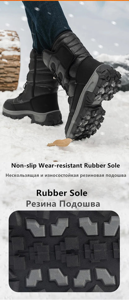 New Warm Men Plush Snow Boots High Top Winter Men's Boots Waterproof Winter Motorcycle Boots Outdoor Anti-Slip Men Hiking Boots