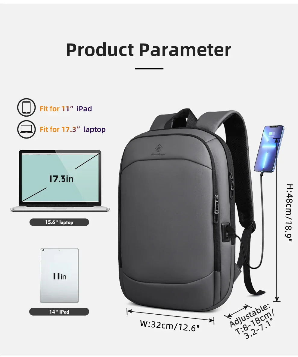 Business Backpack for Men 17 Inch Laptop Backpack with USB Port Slim Expandable Waterproof Travel Bag Large Work Computer Bag