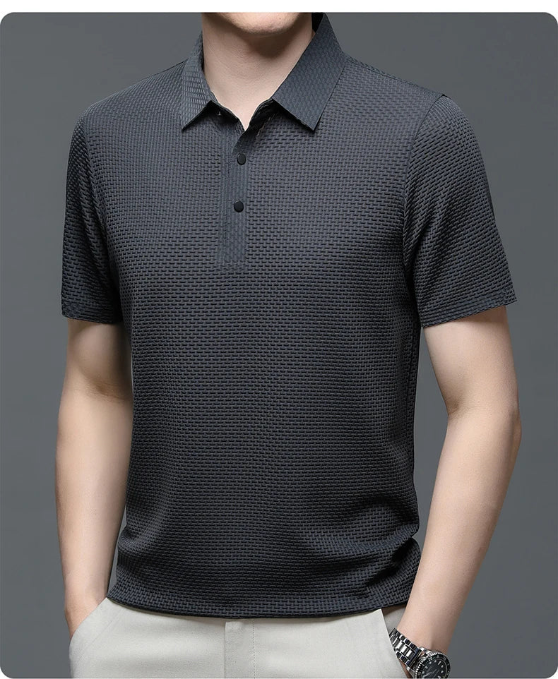 Upto EUR Sizes Tall Man Brand Top-Quality Men's Golf Shirt Lop-up Hollow Short-sleeved Polo Shirt SummerIce Silk Breathable Tee