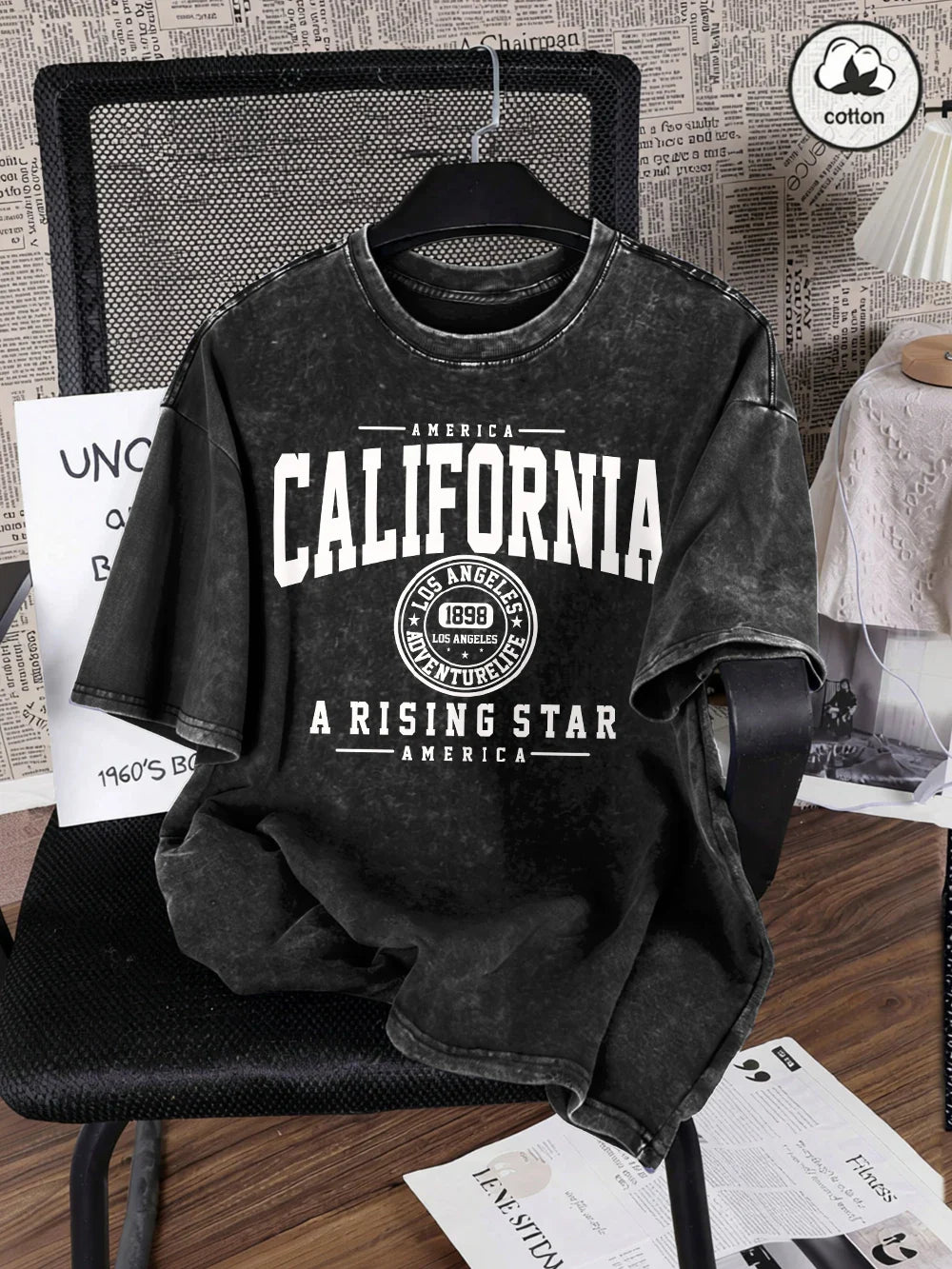 America California City Letter Washed T-Shirts Mens Oversized Cotton T Shirt Summer Short Sleeve O-Neck Tops Casual Male Tees