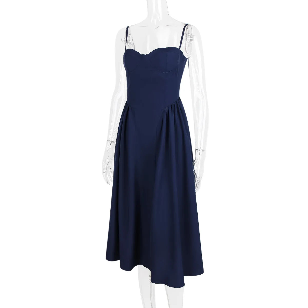Women Elegant Sleeveless Backless Pleated Dresses Lady Sexy Solid Sling Midi Dress 2024 Female Party Evening A-line Robes