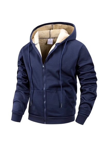 Winter Thick Fleece Zipper Hoodies Thicken Warm Jackets Long Sleeve Sweatshirts Casual Sports Fleece Black Coats Hooded Men Coat