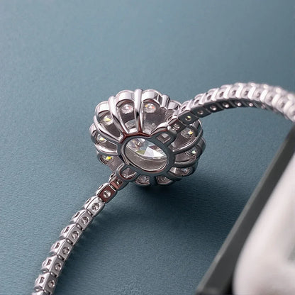 2mm Full Moissanite Tennis Bracelet With 2carat Halo Oval Cut Diamond Pendant Wrist Chain S925 Silver Fine Jewelry For Women
