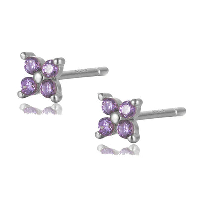 925 Sterling Silver Romantic Color Zircon Three-petal Flower Stud Earrings for Women Fashion Huggies Piercing Jewelry