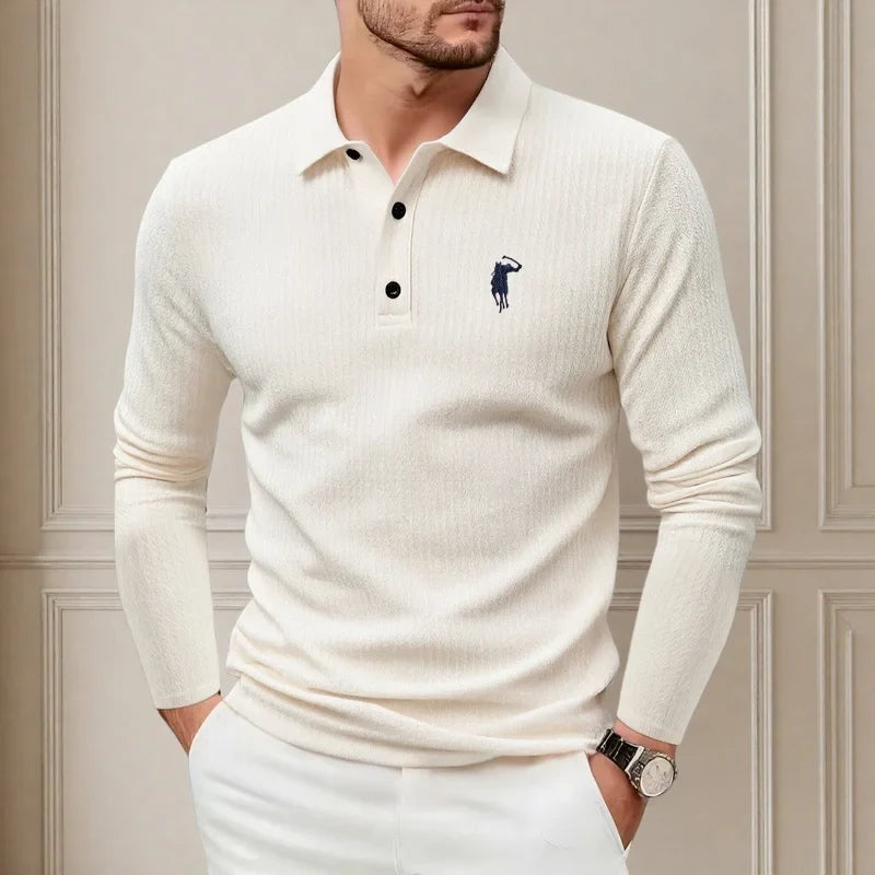 Luxury brand polo shirt long sleeved embroidered design men's top 2025 autumn new comfortable breathable business casual T-shirt