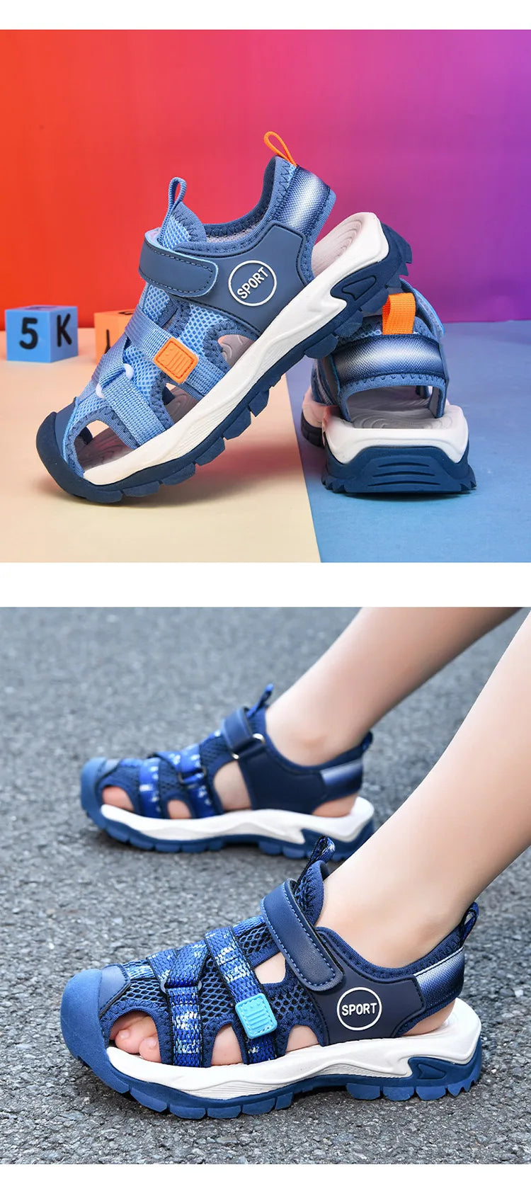 Summer Boys Closed-Toe Sandals Non-Slip Soft Sole Water Shoes for Beach Walking Outdoor Play Comfortable Kids Casual Sandals