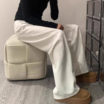 High Waist Draped Knife Edge Denim Jeans