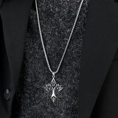 Hip Hop Flame Cross Pendant Necklace Stainless Steel Minimalist Jewelry For Men Retro Fashion Unisex Gift Couple Accessories