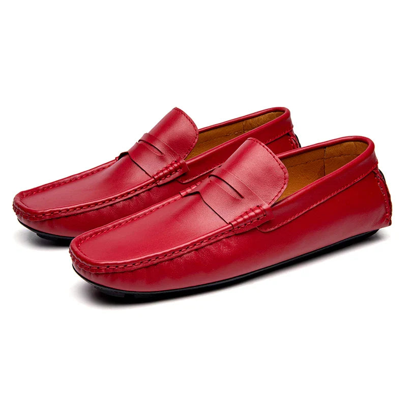 Red Loafers Genuine Leather Slip On Casual Shoes Men Natural Leather Spring Summer Italian Luxury Brand Designer