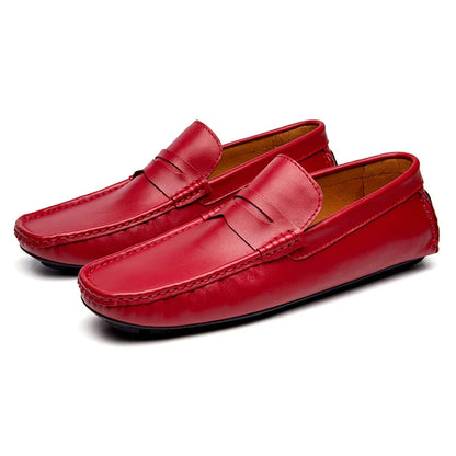 Red Loafers Genuine Leather Slip On Casual Shoes Men Natural Leather Spring Summer Italian Luxury Brand Designer