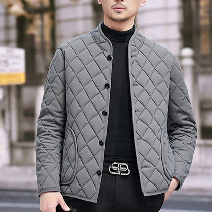 Mens Winter Jacket Windproof Thickened Padded Jacket Casual Diamond Warm Fleece Lined Coat Middle-Aged Dad's Solid Outdoor Wear