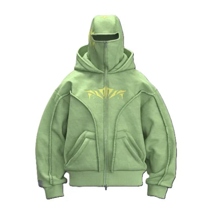 Y2K Vintage Zip up Hoodie Fashion Printed Pattern Double Hat Cold Resistant Design Sweatshirt Oversized Gothic Men Women Clothes
