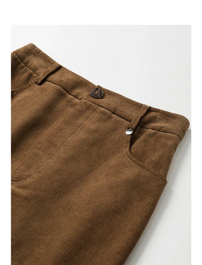 Women Midi Skirt 2025 Autumn New Retro Corduroy Elastic Waist Pure Cotton A Line Mini Skirt