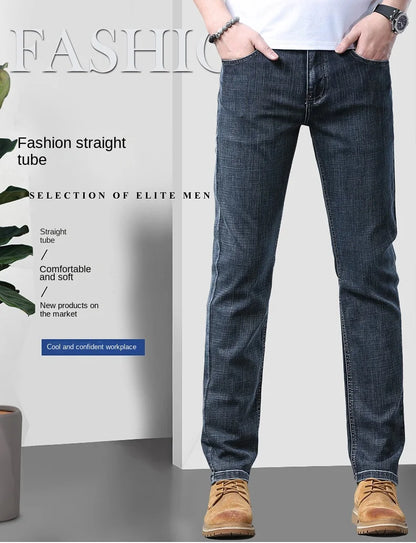 2026 Brand New Men  Straight Blue Gray Jeans Business Fashion Classic Style Cotton Stretch Denim Pants Male Brand Trousers