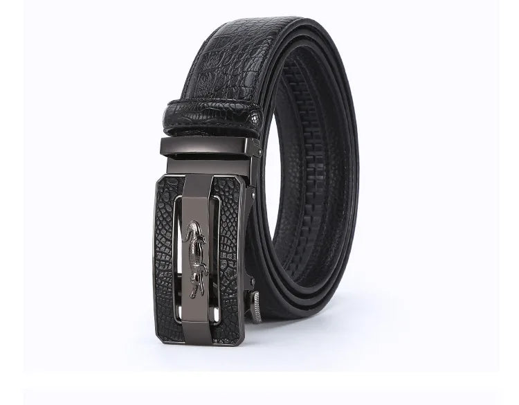 Men's Belt Fashion Crocodile Pattern Belt Alloy Automatic Buckle Strap Casual Business Style Jeans Belt
