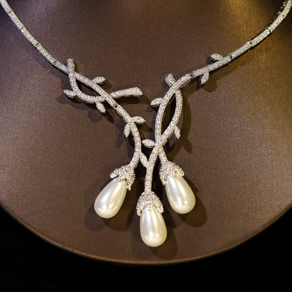 New Unique Pearl Flower Design Necklace Sets for Women Accessories Luxury Dubai Bridal Wedding Jewelry X0576