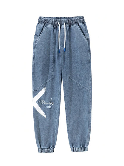 2026 New Summer Men's Jeans Denim Jogger Pants Streetwear Style Ankle-Length Baggy Jeans with Drawsting Waist Asian Size XL-6XL