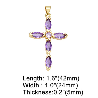Big Rainbow Colorful Cross Pendants for Necklace Gold Plated  Copper Zircon Religious Jewelry Components pdta638