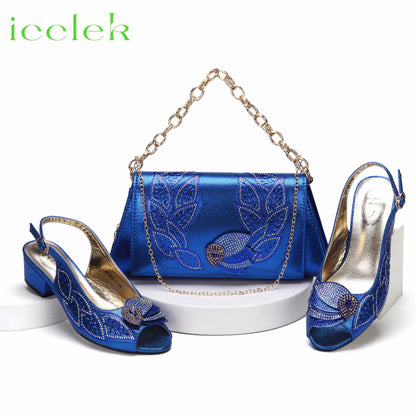 2023 Newest INS Style Brown Color Elegant Low Heels Nigeria Popular Design African Ladies Shoes And Bag Set for Wedding Party
