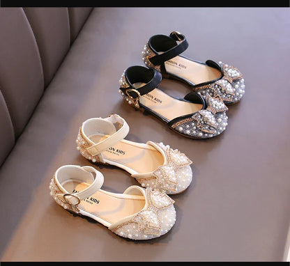 Girls Party Shoes Elegant Rhinestone Fashion Children's Leather Shoes Versatile Sweet Kids Princess Wedding Dress Flats Sandals