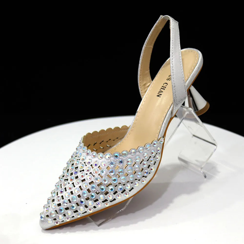 High-Heeled Pointed Toe Wedding Shoes Colorful Full Diamond Design Shoe and Bag Set for Nigeria Party