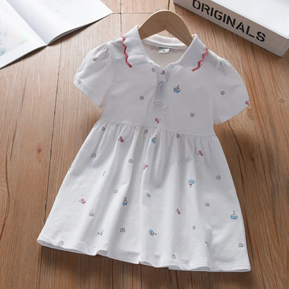 Baby Girls' Dress Summer Short Sleeved Cotton Clothes for Children Aged 2-6 Years Cute Casual Outfit