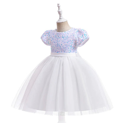 Summer Sequins Bow Party Dress For Girl Christmas Costume Elegant Wedding Princess Girls Dresses Lace Birthday Prom Gown Evening