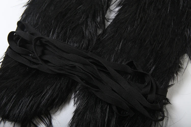 Hottie Sexy Furry Halter Top Women Fur Collar Backless Lace-Up Coquette Dark Punk Style Music Festival Clubwear Vests