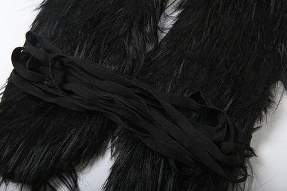 Hottie Sexy Furry Halter Top Women Fur Collar Backless Lace-Up Coquette Dark Punk Style Music Festival Clubwear Vests