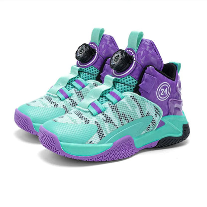 Boys Girls Quick Twist Lace Basketball Shoes Wear Resistant Comfortable Outdoor Athletic Footwear