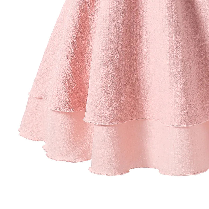 7-12 Years Teen Girls Dress Solid Color Sling Tiered Sleeveless Princess Dress For Kids Children Birthday Present Clothes