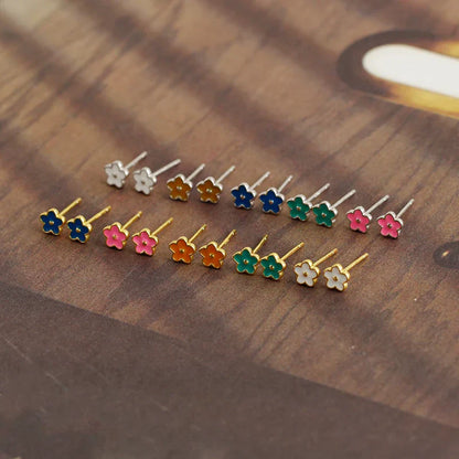925 Sterling Silver Romantic White Enamel Flower Screw Bead Stud Earrings for Women Fashion Simple Piercing Jewelry Gift