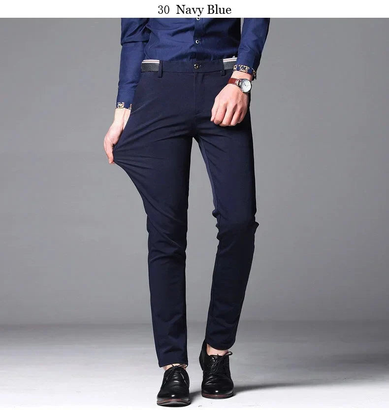 Men‘s Suit Pants Business Office Male Dress Pants Elastic Wrinkle Resistant Big Size Classic Casual Trousers Black Navy Blue