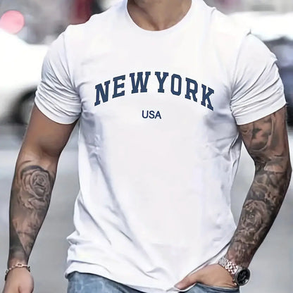 Men's 100 cotton summer fashionable casual loose plus size new York Usa printed slim fit sports round neck short sleeved T-shirt