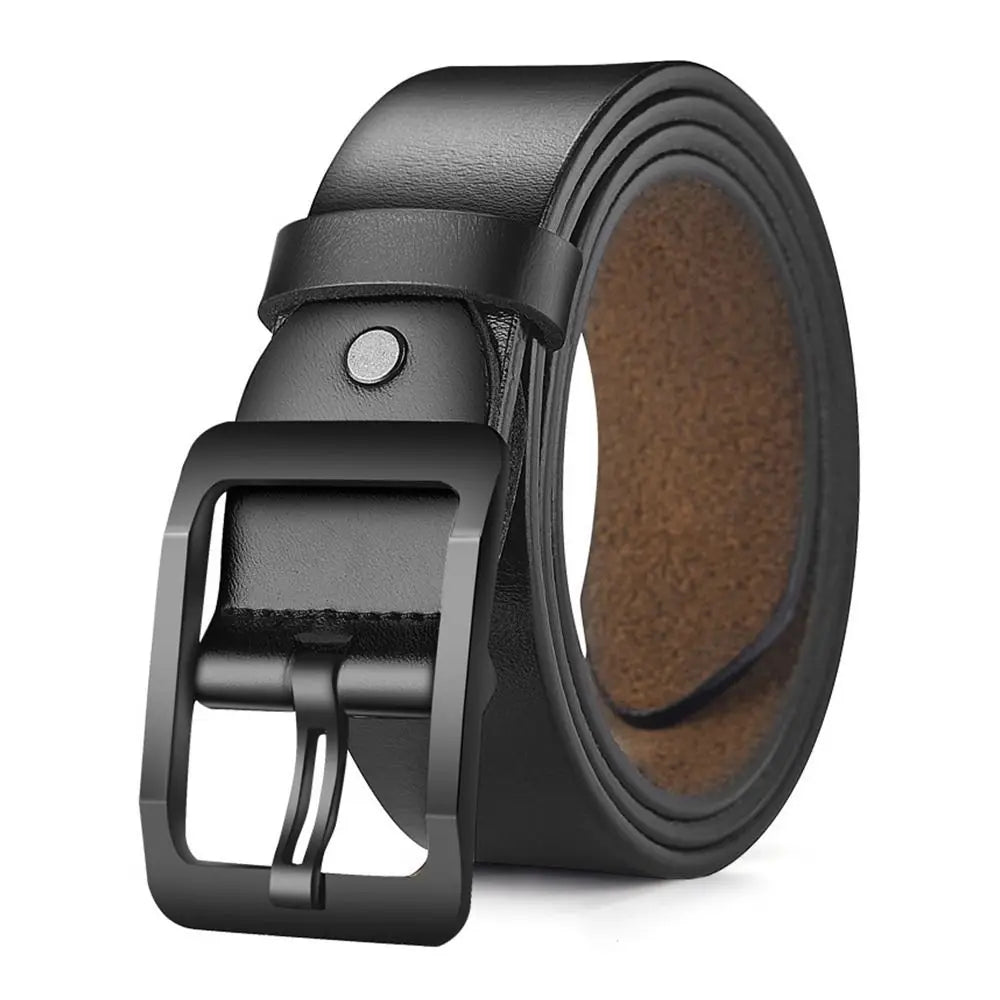 Man Retro Leather Belt Pin Buckle Jeans Black Belt Business Casual Luxury Brand Vintage Strap Waistband