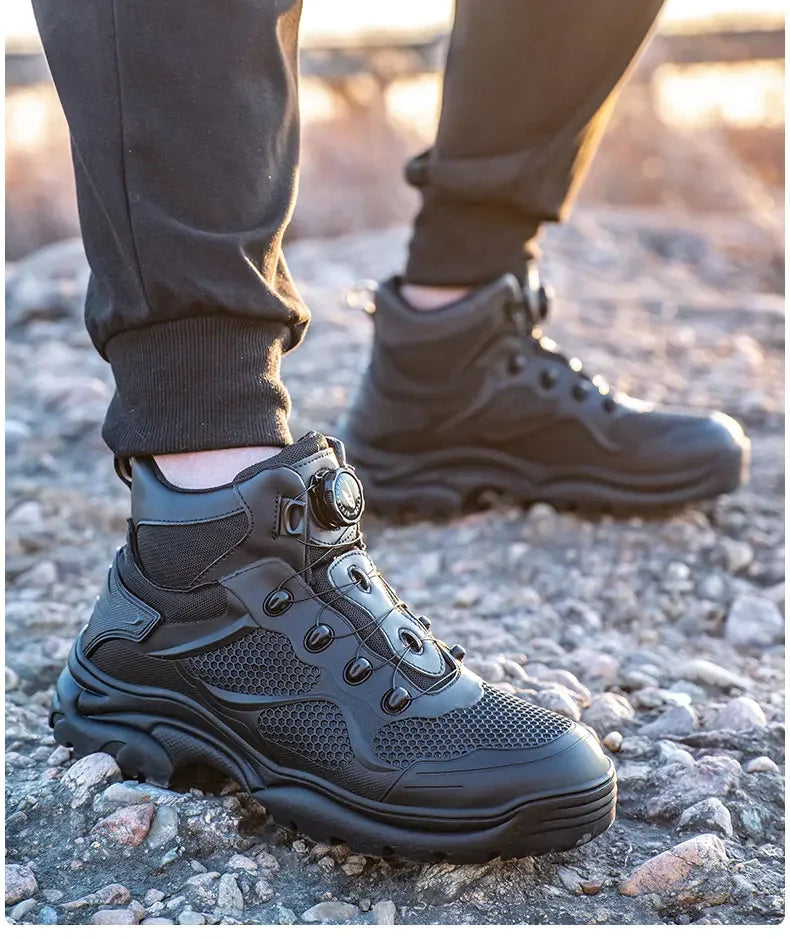 Men's Safety Work Boots Steel Toe Breathable Indestructible Puncture-Proof Rotary Buckle Shoes Comfortable Brand Work Footwear