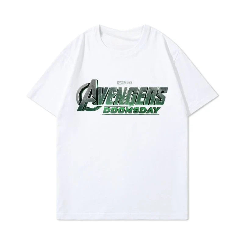 Avengers: Doomsday Letter Printed T-shirt Summer New Men's and Women's American Trend Loose Casual Short Sleeved Top