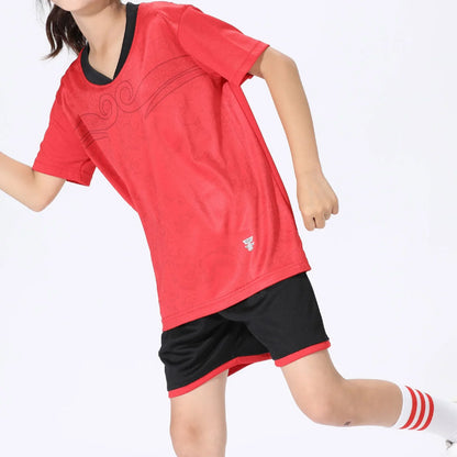 2 Pcs Summer Children's Quick-Drying Sports Set Boys Girls Soccer Training Outfit Short Sleeve Stylish Print T-shirt with Shorts
