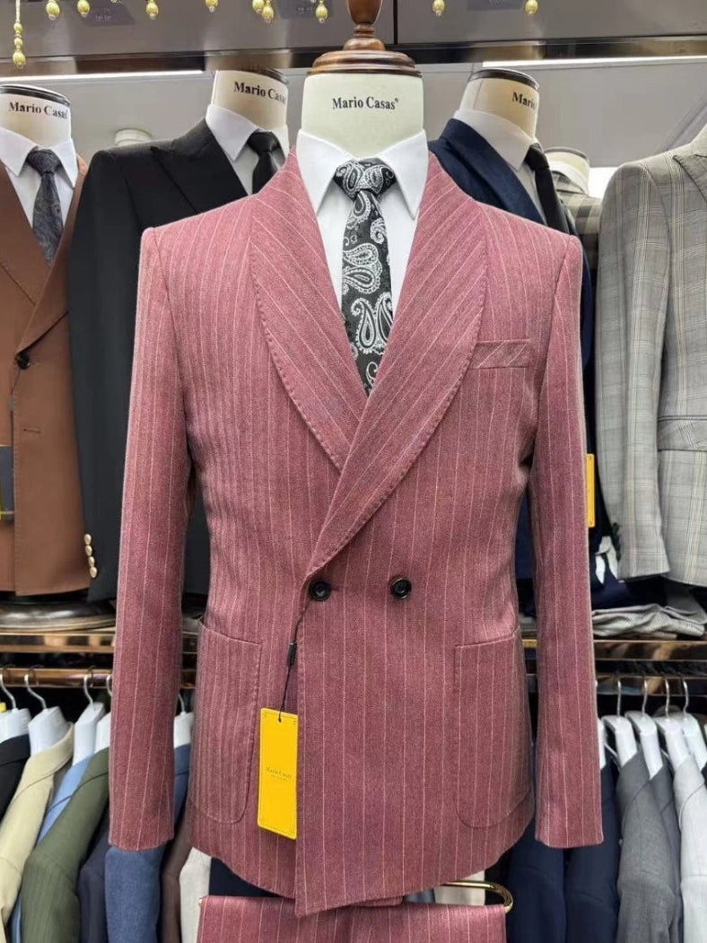 Striped 2-pieces Men's Suit Set, Gorgeous Double Breasted Tuxedo, On Duty, Office Business Outfit, Elegant 3 Colors Groom Wear
