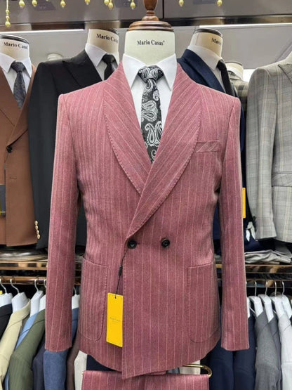 Striped 2-pieces Men's Suit Set, Gorgeous Double Breasted Tuxedo, On Duty, Office Business Outfit, Elegant 3 Colors Groom Wear