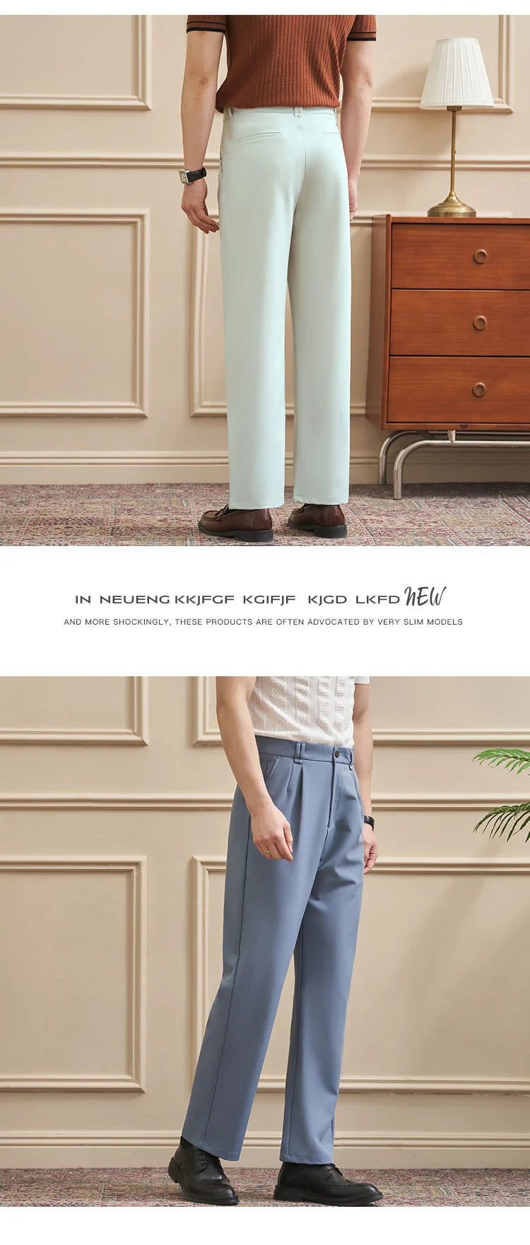 Men‘s Slim-Straight Fit Trousers for Spring & Summer Slim Fit Daily Work Trousers, Solid Color Street Suit Trousers