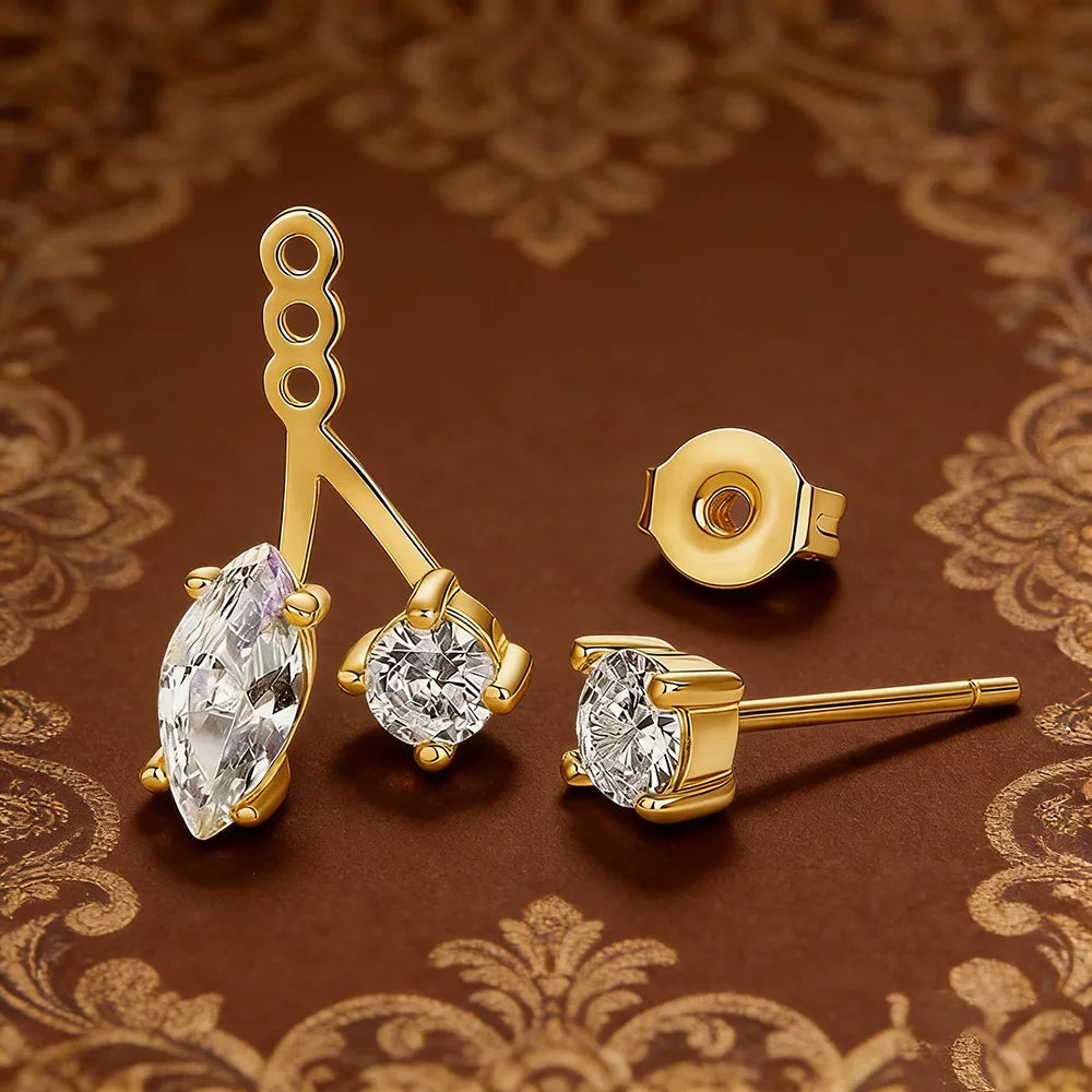 GRA Certified All Moissanite Drop Earrings for Women S925 Silver Detachable Earcuff Front Back Stud Earring Jackets for Women
