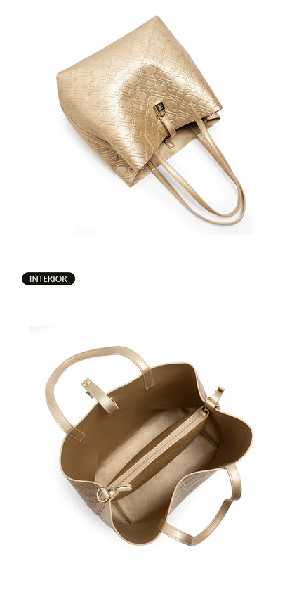 Solid Color Women's Bucket Bag Classic Luxury Letter Printing Simple Commuting Large Capacity Women's Handbag