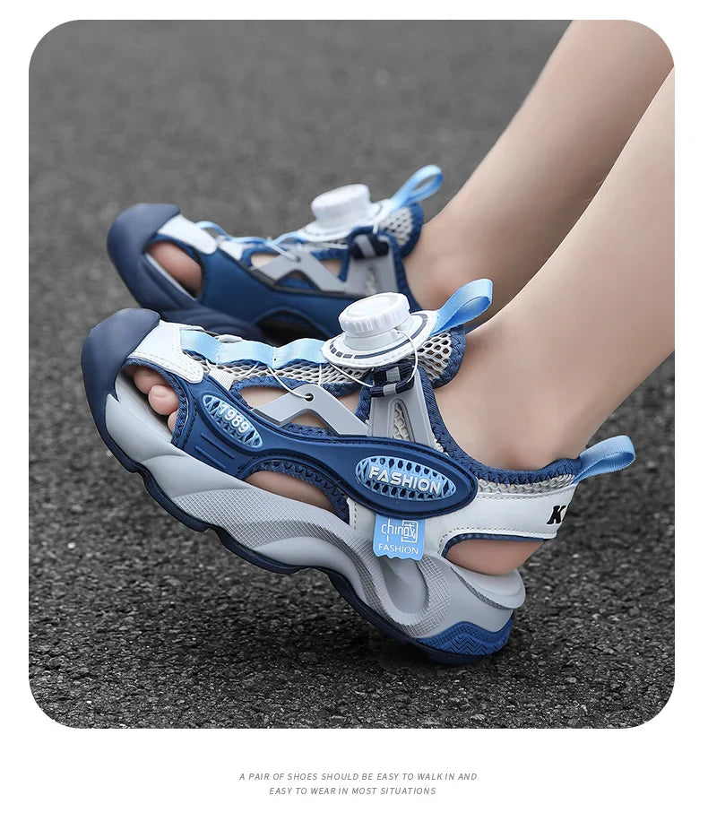 Summer Breathable Children's Sandals 5-16Y Boys' Fashion Beach Water Shoes Non Slip Outdoor Soft Bottom Sports Sandal Shading
