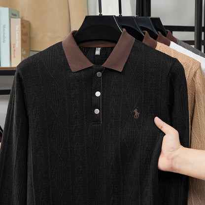 Men's Autumn and Winter Light Luxury 100% Cotton Men's Embroidered Knitted T-shirt Casual Business Sweater Polo Shirt