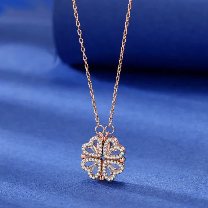 Transform Luxury Four Leaf Clover Pendant Necklace  Stainless Steel Crystal Gold Color Heart Jewelry for Women Gift