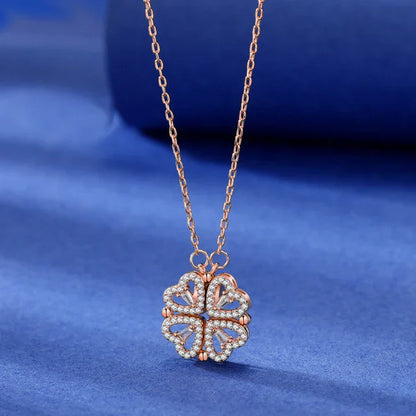 Transform Luxury Four Leaf Clover Pendant Necklace  Stainless Steel Crystal Gold Color Heart Jewelry for Women Gift